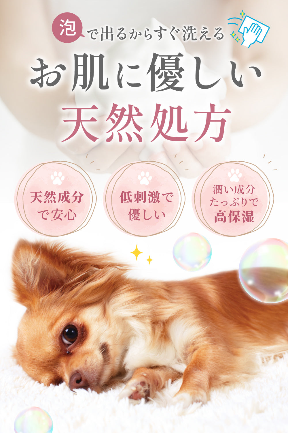 【犬・猫用】水を使わない肉球シャンプー 泡タイプ 150ml