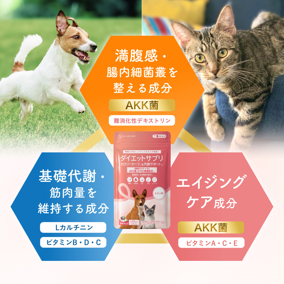 【犬・猫用】ダイエットサプリメント カロリーセーブ & 代謝サポート チキン味  粉末 45g